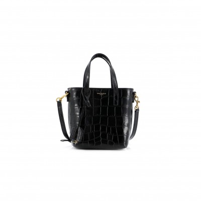YSL BLACK MINI TOY SHOPPING CROC-EFFECT LEATHER TOTE 51307168 (18*17*8cm)